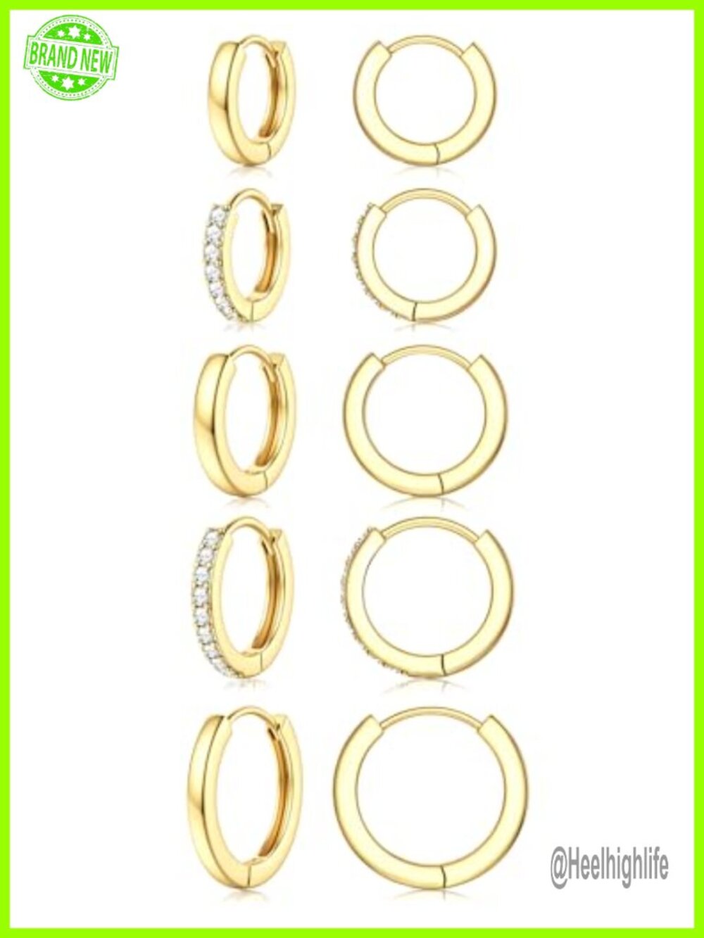 14K Gold Plated Hoop Earrings Set Small Huggie CZ Stackable Everyday